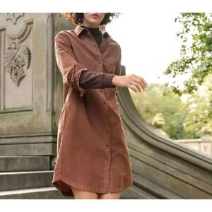 Lands' End‎ Corduroy Button-Front Brown Dress, Size Large (14-16)